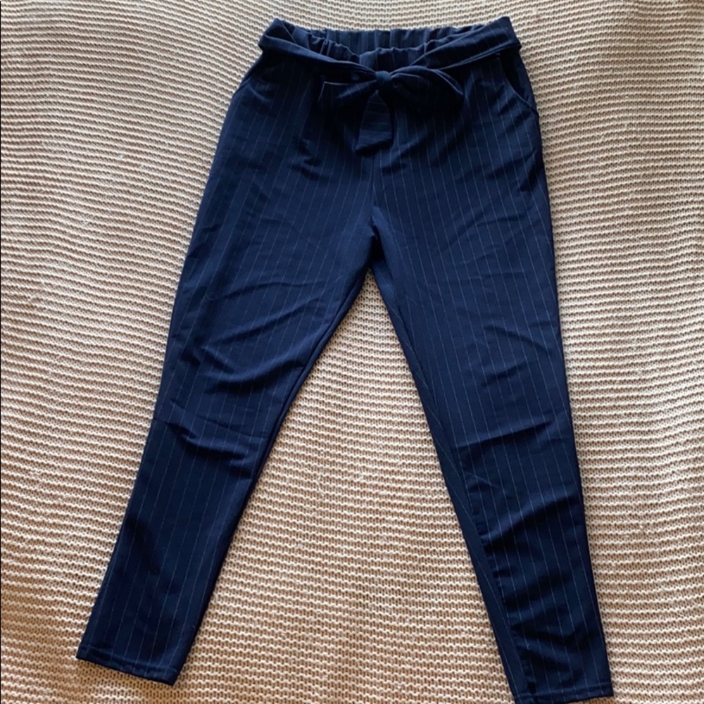 Pin Striped Navy Skinny Leg Slacks (XL)